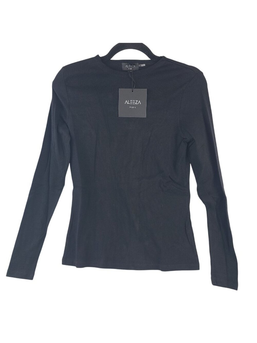 NEW AleezA Paris Women's Black Ribbed Long Sleeve Fitted Top Size M